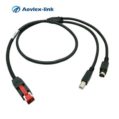 China Data cable for machine customized 24V POS powered usb for hosiden 3 pin plug and usb b cable Y splitter printer receipt EPOS cable POS system for sale