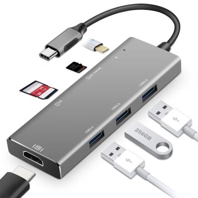 China Mobile Devices 7 in 1 Type-C Multiport Adapter USB-C 3.0 Hub with Support 4K HD Card Reader USB 3.0 SD/TF PD Charging For Macbook PRO for sale