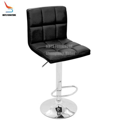 China Adjustable Height(Height) Modern Design Chrome PU Shock Absorber Swivel Comfortable Hydraulic Black Leather Bar Chairs Stools for sale