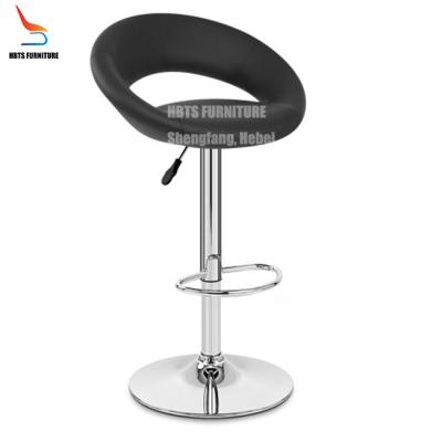 China Adjustable Height(Height) Modern Design Chrome PU Shock Absorber Swivel Comfortable Hydraulic Black Leather Bar Chairs Stools for sale