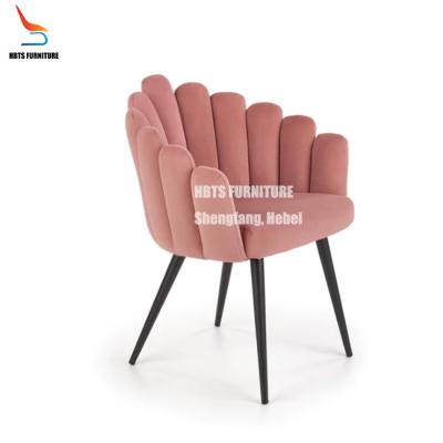 China Modern Comfortable Upholstered Side Dining Chair Armchair Shell Finger Black Metal Leg Style Home Hotel Restaurant Furniture for sale