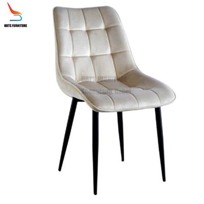 China Modern Chic Comfortable Upholstered Grid Side Dining Chair Free Sample Black Paint Metal Leg Style Home Hotel Restaurant Furniture for sale