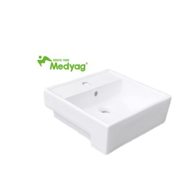 China Medyag Modern Ceramic Square Vessel Bathroom Sink Overflow Over Cabinet Counter Deck Mounted Basins for sale