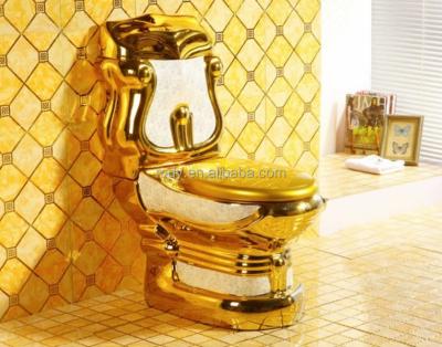 China Luxury Hidden Cistern Gold Toilet With Diamond Golden Two Piece Toilet OEM Brand Customized Bathroom Toilet for sale