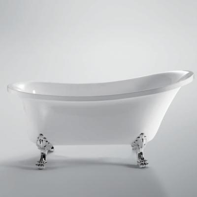 China Medyag Freestanding White Acrylic Bathtub Stand Alone Modern Bathtub With Silver Foot Stand Comfortable Bathtubs for sale