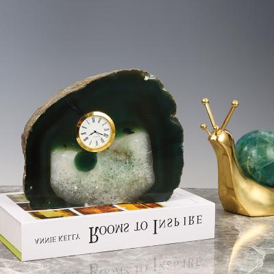 China Minimalist simple luxury home decoration handmade dark green agate clock ornaments for sale