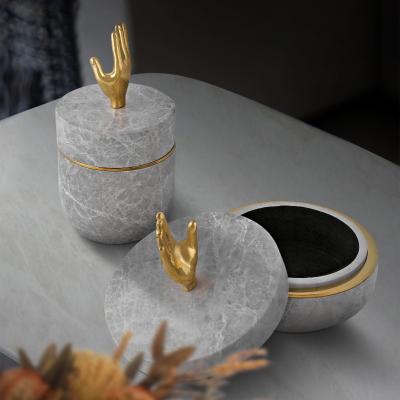 China Home Decoration Nature Light Gray Marble Storage Jars With Pretty Sleek Elegant White Textured for sale