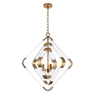 China Mid Century Modern Vintage Solid Brass Clear Acrylic Decorative Lighting Pendant Chandelier For Kitchen Island for sale