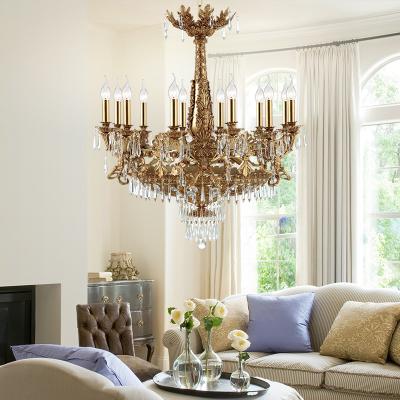 China European Luxury Neoclassical French Black Elegant Shade 12 Lights Crystal Living Room Antique Bronze Chandeliers for sale