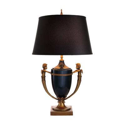 China Traditional Black Fabric Shade Aluminum Angel Decoration Brass Base With European Table Lamp for sale