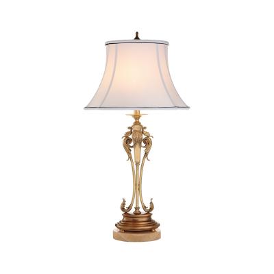 China European Bedside Table Lamp Marble Low Classic Shade Lamparas Luxury Brass Decorative Lamp for sale