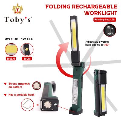 China ABS  with body rubberized Tobys factory 800lm Rechargeable Led Hand Light Slim Inspection work light Portable magnet LED Work Light for sale