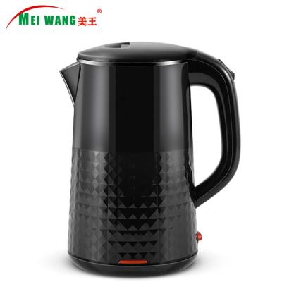 China Meiwang Factory Hot Selling Rotating Black Color Plastic Electric Kettle 1.8L 360 Degree Base Two Layer Electric Kettle for sale