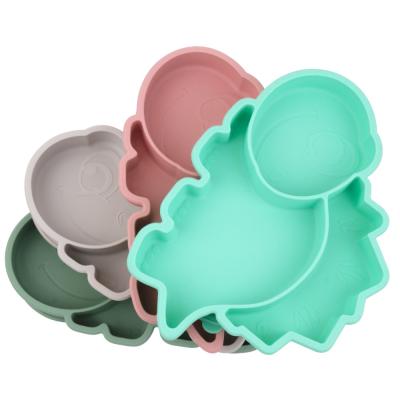 China BPA Free Non-Toxic Dino Design BPA Free Silicone Divided Suction Food Dish For Baby for sale