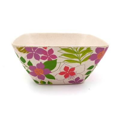 China Sustainable Printed Biodegradable Square Bamboo Fiber Salad Bowl for sale