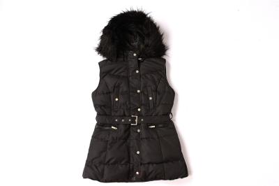 China Black Ladies Longline Padded Gilet Fur Lining 100% Polyester for sale