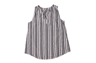 China Summer Vertical Striped Women'S V Neck Vest 55% Linen 45% Rayon for sale