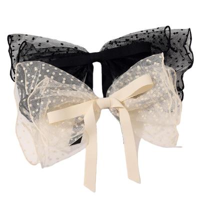 China Sexy Fashion Lace Bow Female Hair Clips 11 Inch Pearl Korean Hair Clips Make Hair Bow Clip Part for sale