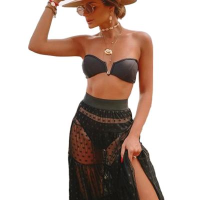 China High Waist Swimear Mesh Cover Up Beachwear Bikinis 3 Piece Set Women Bandeau Antibacterial Bikini Swimwear for sale