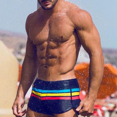 China Antibacterial Striped Swimwear Men Swim Trunks Panel Sports Beach Wear Swimwear Swimming Suit Quick Dry Men Swim Briefs for sale