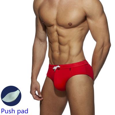 China Antibacterial Custom Swim Briefs Mens Private Label Swimwear Beachwear Mens Triangle Swim Brief With Push Pad for sale