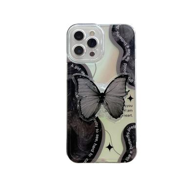 China Fashion Butterfly Shockproof Case With Backing TPU Shockproof Protective Phone Case For iPhone 12 13 X XR Black Laser Phone Case for sale