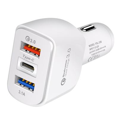 China Qc3.0 Car Charger Portable High Speed ​​Mobile Phone Palladium Power Adapter 3 USB Left Car Charger For iPhone Samsung Huawei Tablet for sale