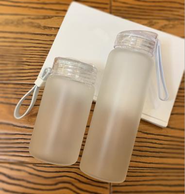 China Sustainable Factory New Style Frosted Coffee Mug 400ml 500ml Sublimation Masks Glass Water Bottle for sale