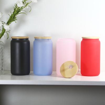 China Straight glass jar changing 16oz viable cold color box glass sublimation with wooden lid for sale