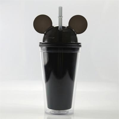 China Hot Sale Summer BPA Free Wall Candy Plastic Double Colors 16oz Mickey Mouse Cup with Straw and Dome Lid for sale