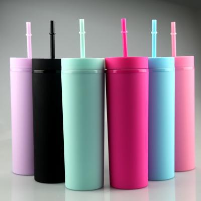 China 2022 Viable Hot Selling 16 oz Double Wall Matte Skinny Acrylic Tumbler with Straw and Lid for sale