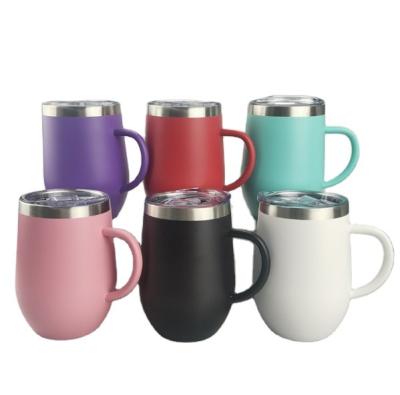 China Factory Wholesale Viable Insulation Powder Coated Coffee Mug With Lid 16oz Double Wall Stainless Steel Wine Tumbler With Handle for sale