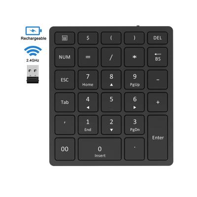 China Ultra Thin Wireless Rechargeable 2.4G Numeric Keypad Number 28 Keys 2.4G Wireless Protective Numeric Keypad with Nano Receiver for Laptop PC for sale