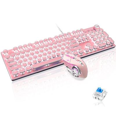 China Metal Normal Blue Switch Ergonomic USB Wired Mechanical Retro Typewriter RGB Backlit Gaming Keyboard Spaniards for sale