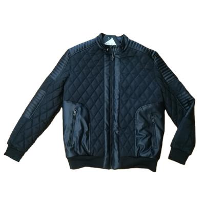 China Sustainable Men Padded Jacket Matching PU Leather Men Diamond Quilted Jacket For Winter for sale