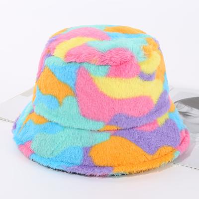 China Hot Selling Fashion Tie Dye Luxury Fur Winter Hats Factory Wholesale Custom Bucket Hat for sale