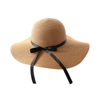 China Striped Natural Brown Vacation Folded Sun Oversized Summer Beach Wide Brim Straw Hat for sale