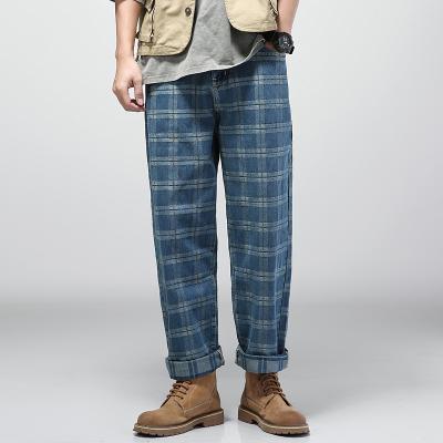 China 2021 QUICK DRY high waist loose plus size jacquard hip hop men's jeans plaid pants wholesale cheapest for sale