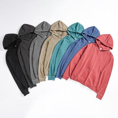 China Custom Raw Anti-pilling Washed Raw Hoodies 380gsm Terry Cotton Hoodies Without Drawstring Edge Wholesale for sale