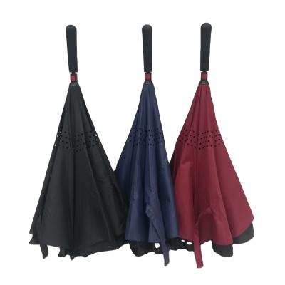 China Traditional 190T RPET Eco-friendly Fabric Double Layer Folding Reverse Umbrella With Auto Close for sale