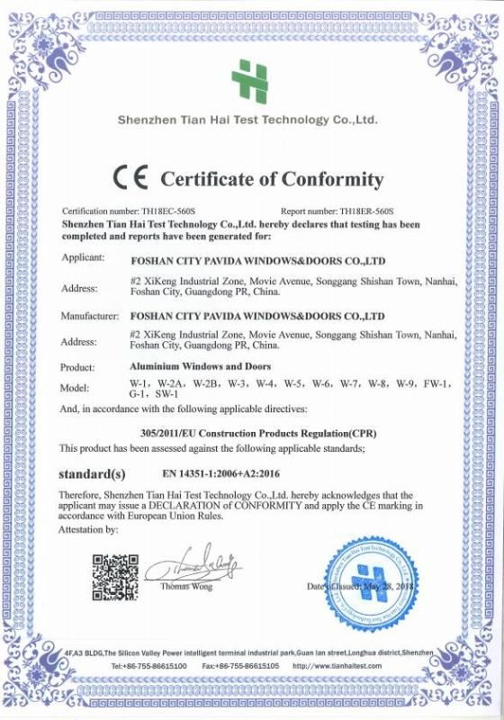 CE - Foshan City Pavida Windows And Doors Co., Ltd.