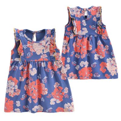 China High Quality Breathable Kids Skirt Party Pinafore Flower Ruffle Shoulder Floral Dress Girl Casual Baby Girl for sale