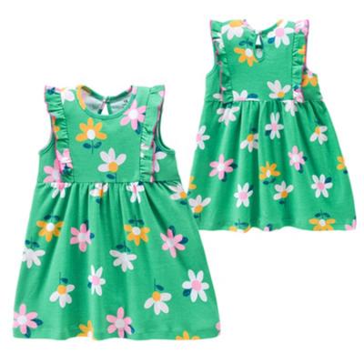 China Breathable High Quality Cotton Floral Print Baby Girl Summer Dress Kids Clothing Skirt Sleeveless Party for sale