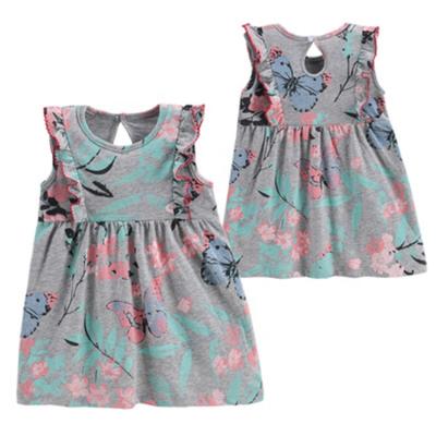 China High Quality Breathable Cotton Kids Skirt Girl Printing Flying Sleeve Summer Sleeveless Dress For Babies for sale