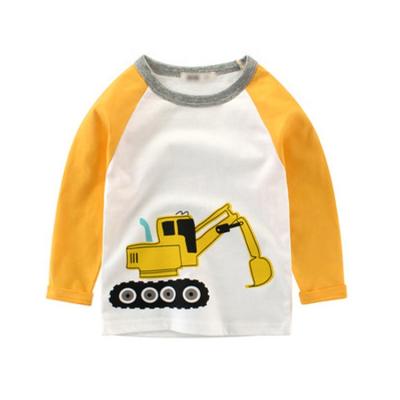 China Low Price Breathable Fashion Toddler Spring Car Printing 100% Splice Top Baby T-shirt Cotton Boy Long Sleeve for sale