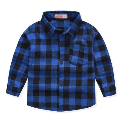 China Factory Direct Sales Breathable Boy Toddler Buttons Cardigans Fashion Long Sleeve Grid Top Cotton Shirts Kids for sale