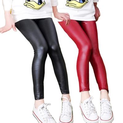 China Wholesale Winter Breathable Plus Velvet Girl Pants Comfortable Elasticity Thickening Black Leather Children's Pants for sale