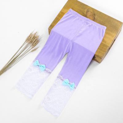 China Breathable In Girls Running Leggings 3-8 Years Old Child Modal Splice Lace Cropped Pants Wholesale Trousers For Kids for sale