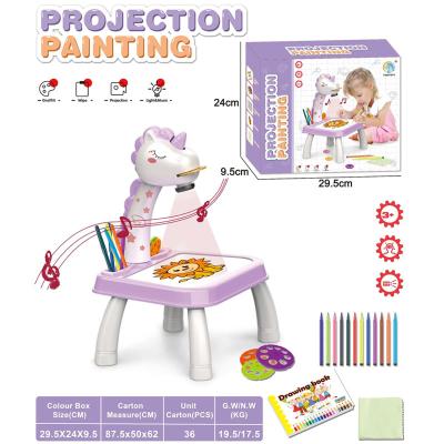 China Wholesale Cartoon Manufacturer Cartoon Unicorn Projector Educational Learning Toys LED Art Drawing Table Toys for sale