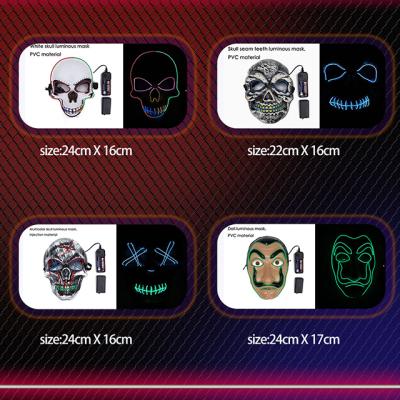 China New LED Luminous Battery Mask Halloween Costume Props Funny EL Mask Masquerade Party Cold Light Strip Protective Mask for sale